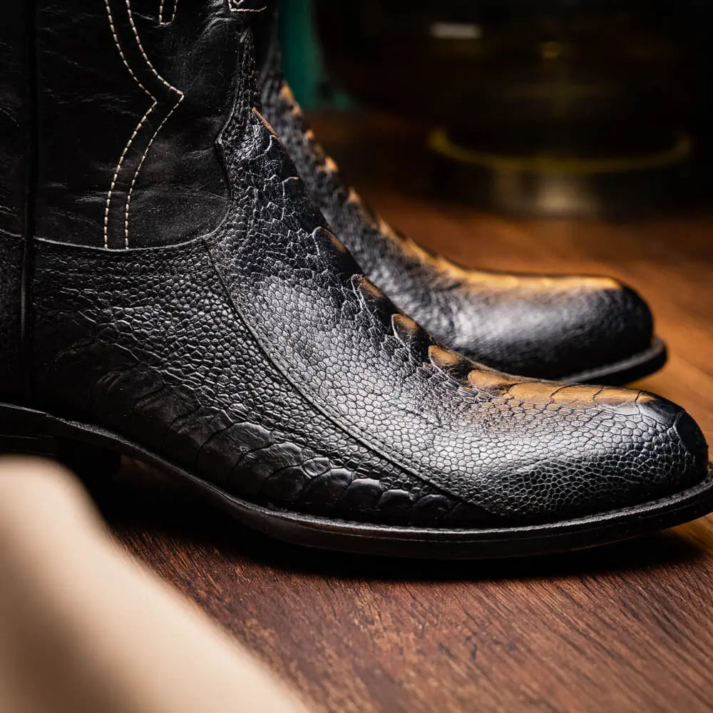 Marco Di Milano Denver Black Genuine Ostrich Leg Cowboy Boots