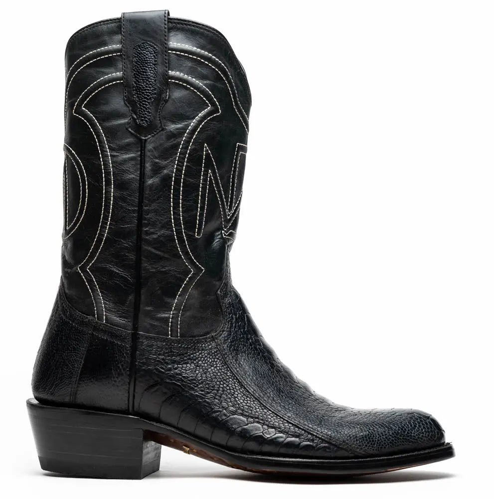 Marco Di Milano Denver Black Genuine Ostrich Leg Cowboy Boots