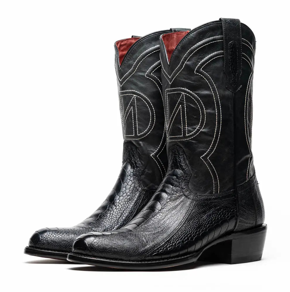 Marco Di Milano Denver Black Genuine Ostrich Leg Cowboy Boots
