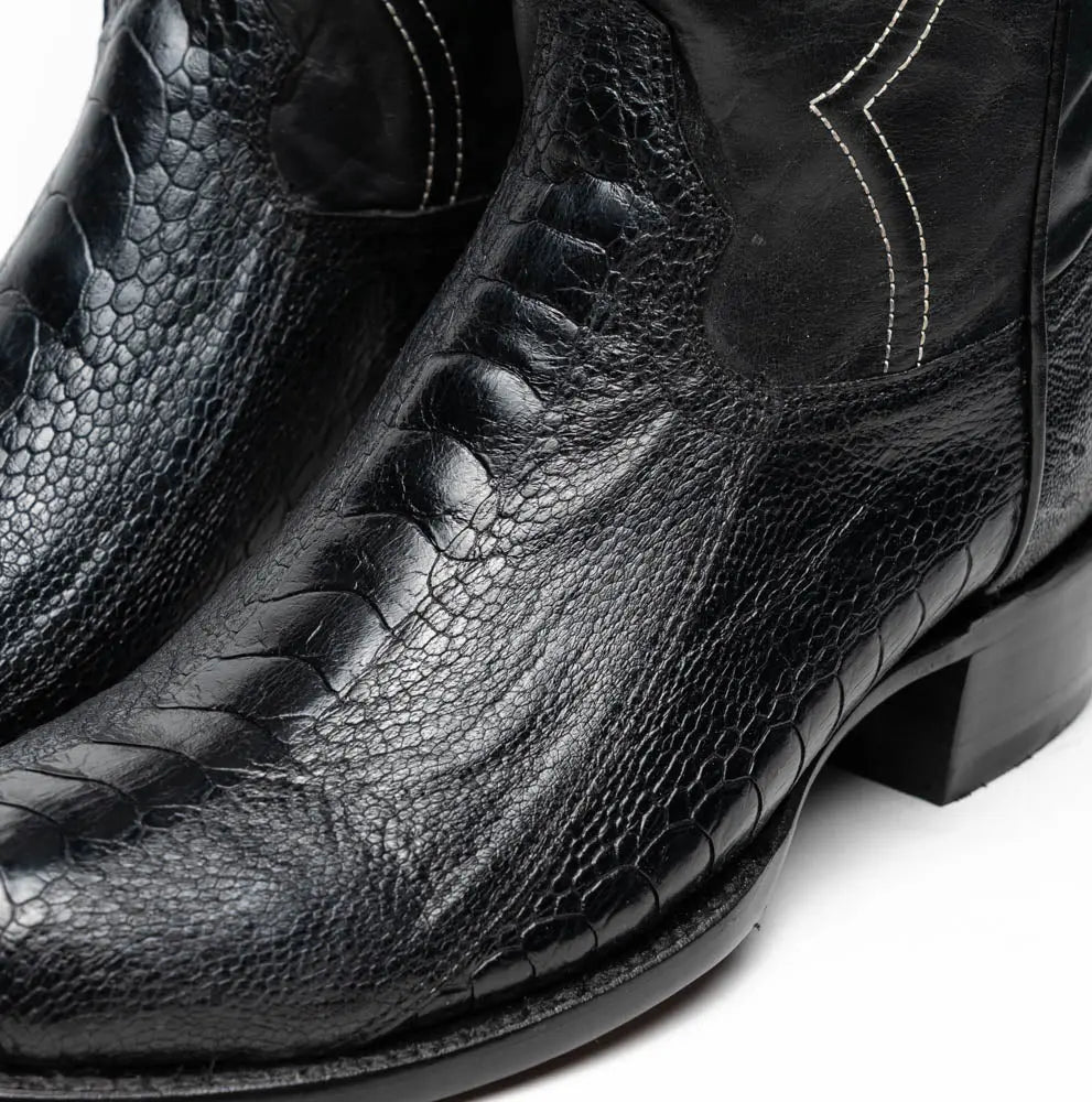 Marco Di Milano Denver Black Genuine Ostrich Leg Cowboy Boots