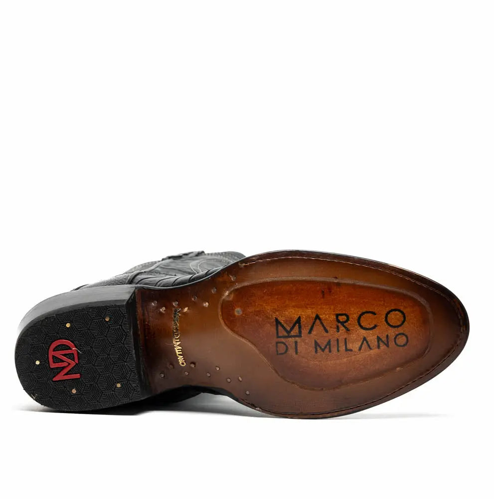 Marco Di Milano Denver Black Genuine Ostrich Leg Cowboy Boots