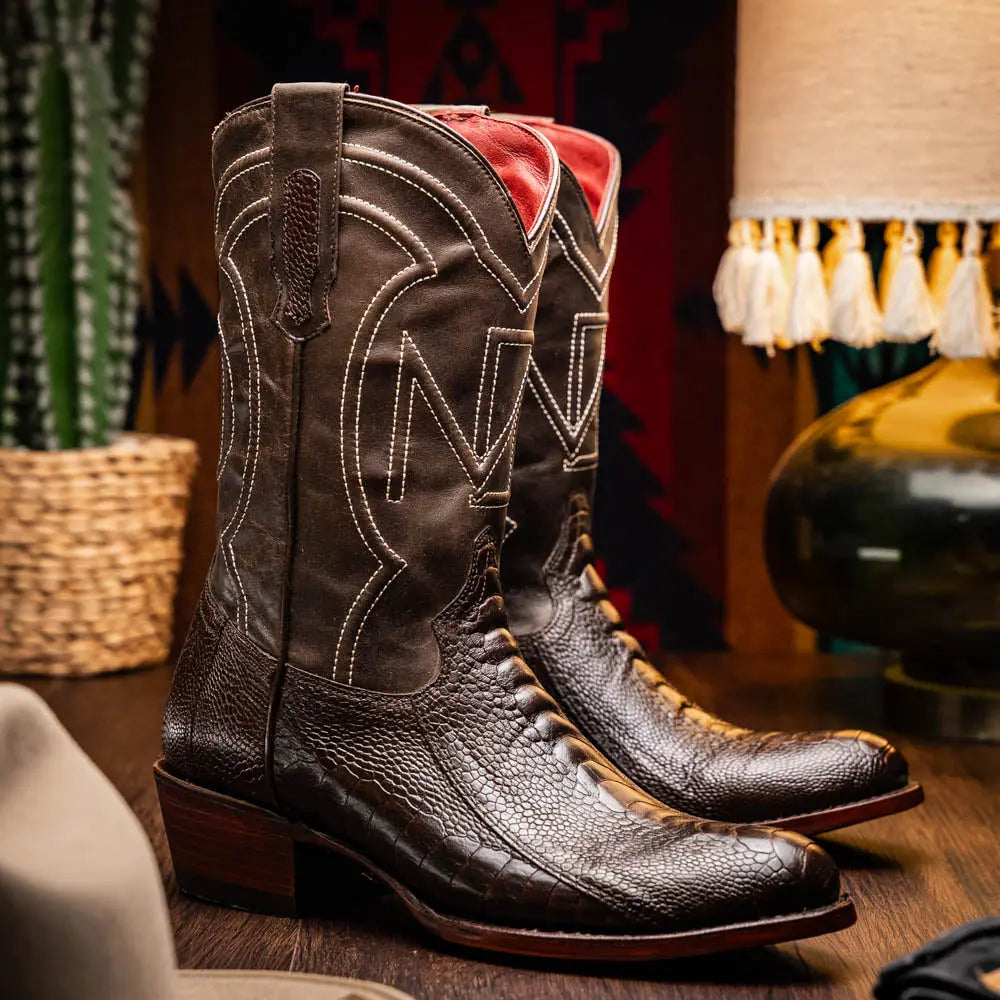 Marco Di Milano Denver Brown Genuine Ostrich Leg Cowboy Boots