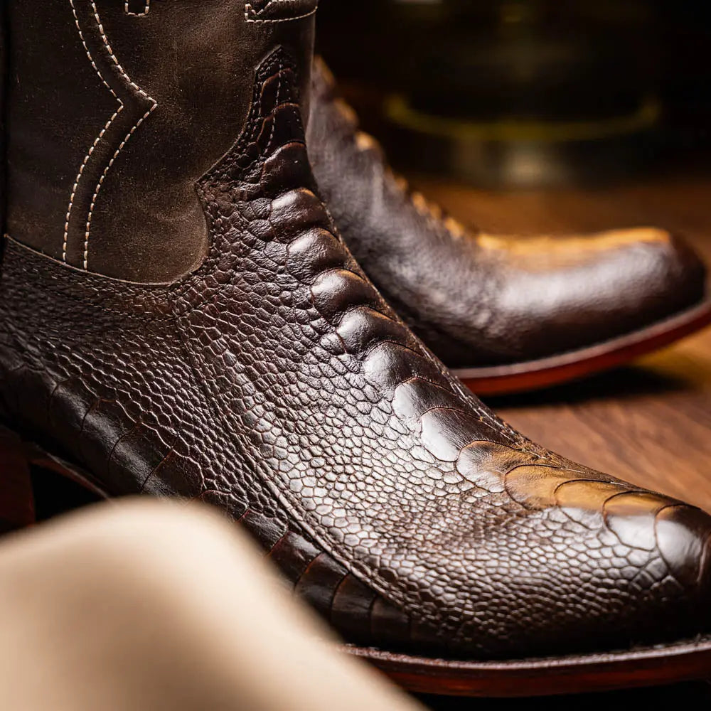 Marco Di Milano Denver Brown Genuine Ostrich Leg Cowboy Boots