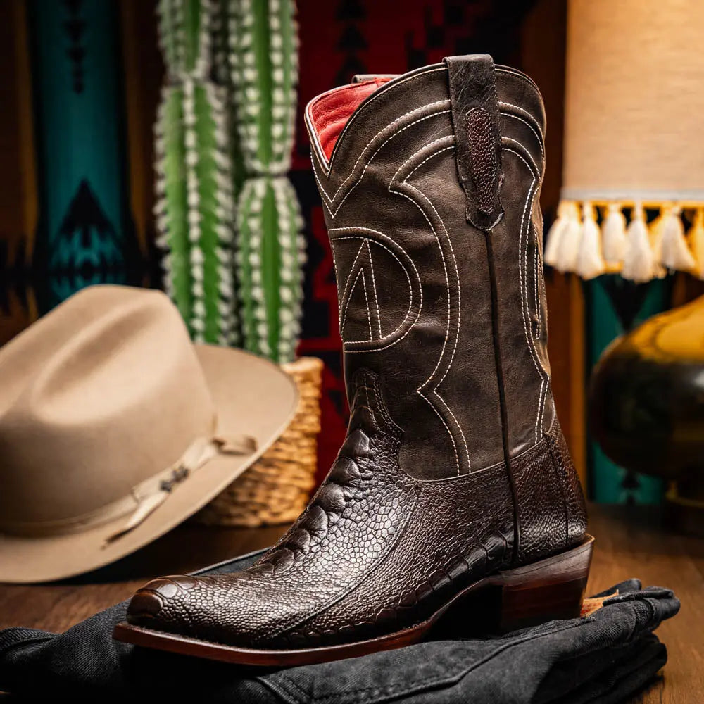 Marco Di Milano Denver Brown Genuine Ostrich Leg Cowboy Boots