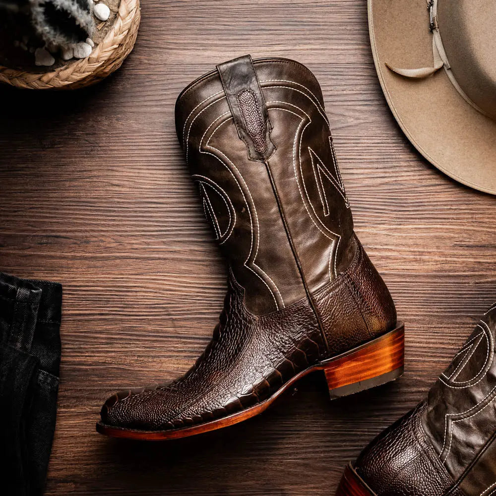 Marco Di Milano Denver Brown Genuine Ostrich Leg Cowboy Boots