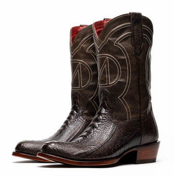 Marco Di Milano Denver Brown Genuine Ostrich Leg Cowboy Boots