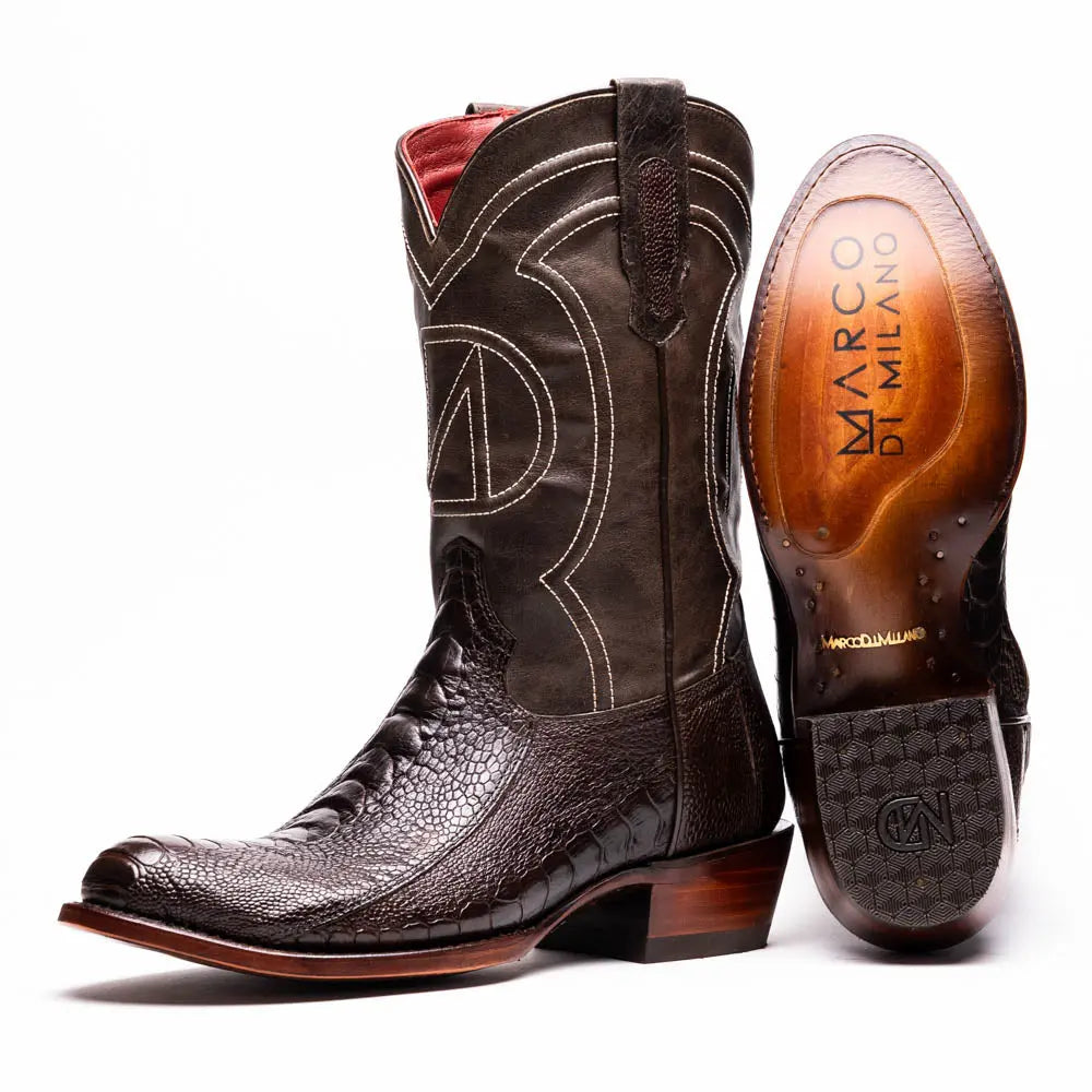 Marco Di Milano Denver Brown Genuine Ostrich Leg Cowboy Boots