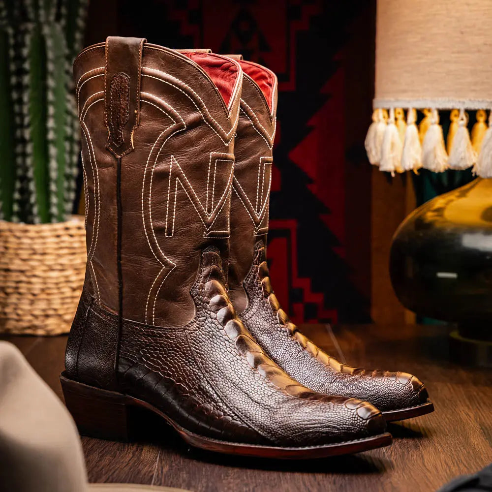 Marco Di Milano Denver Clear Brown Genuine Ostrich Leg Cowboy Boots