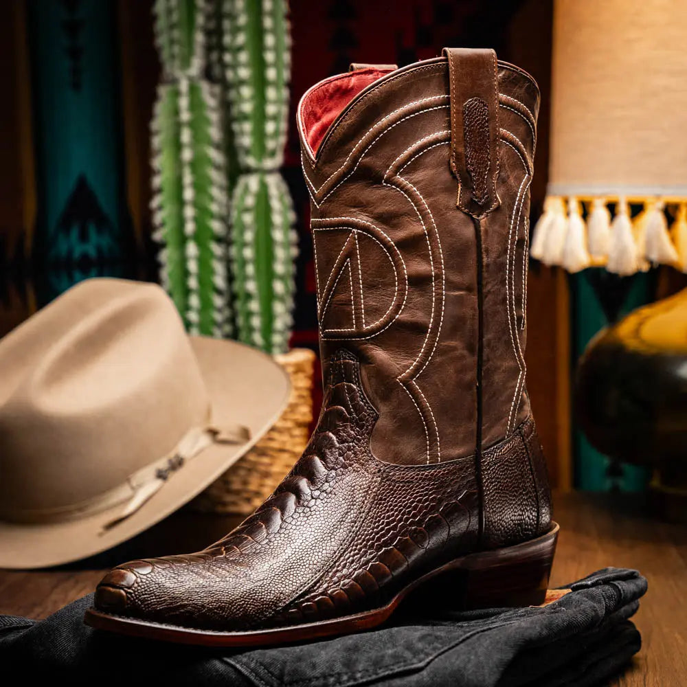 Marco Di Milano Denver Clear Brown Genuine Ostrich Leg Cowboy Boots