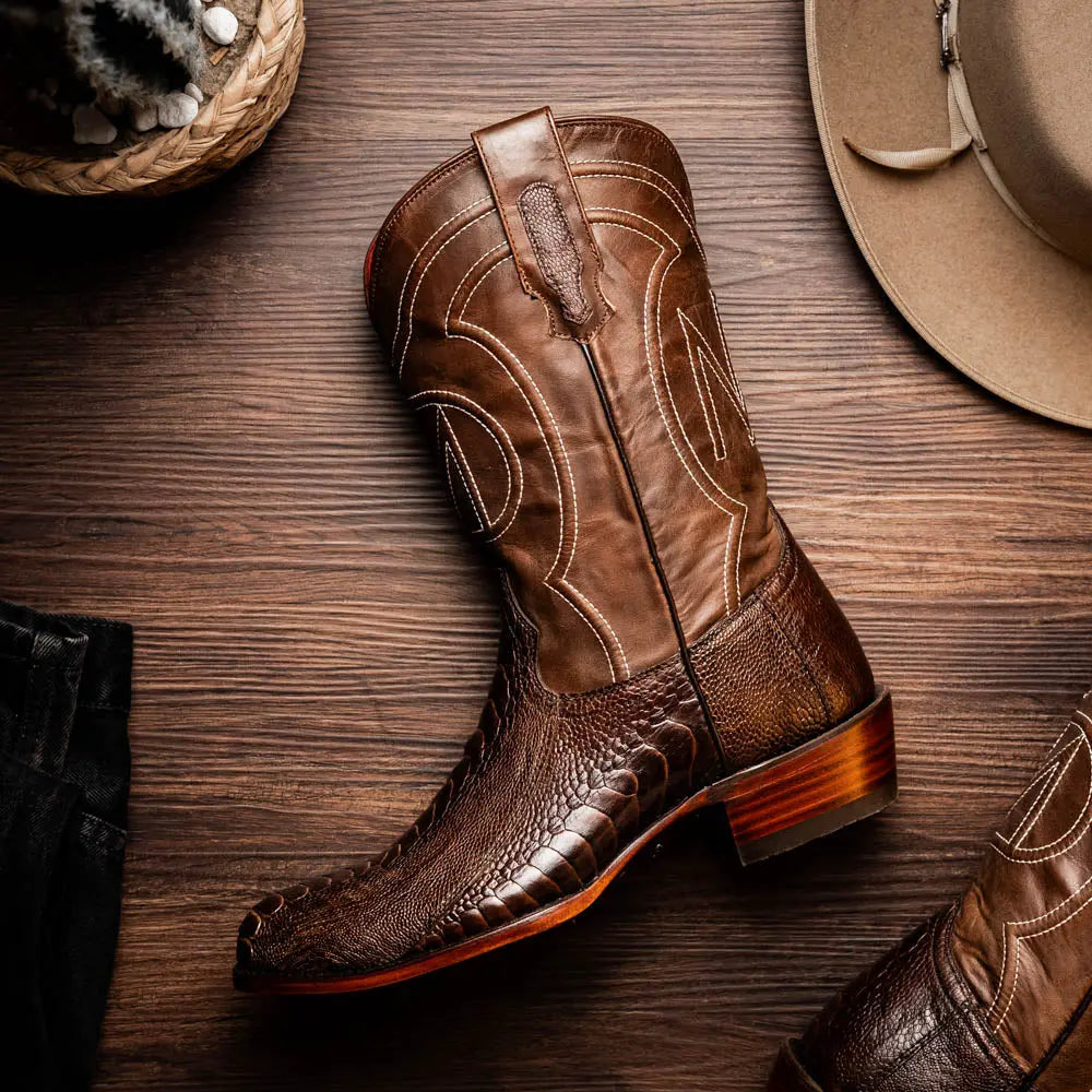 Marco Di Milano Denver Clear Brown Genuine Ostrich Leg Cowboy Boots