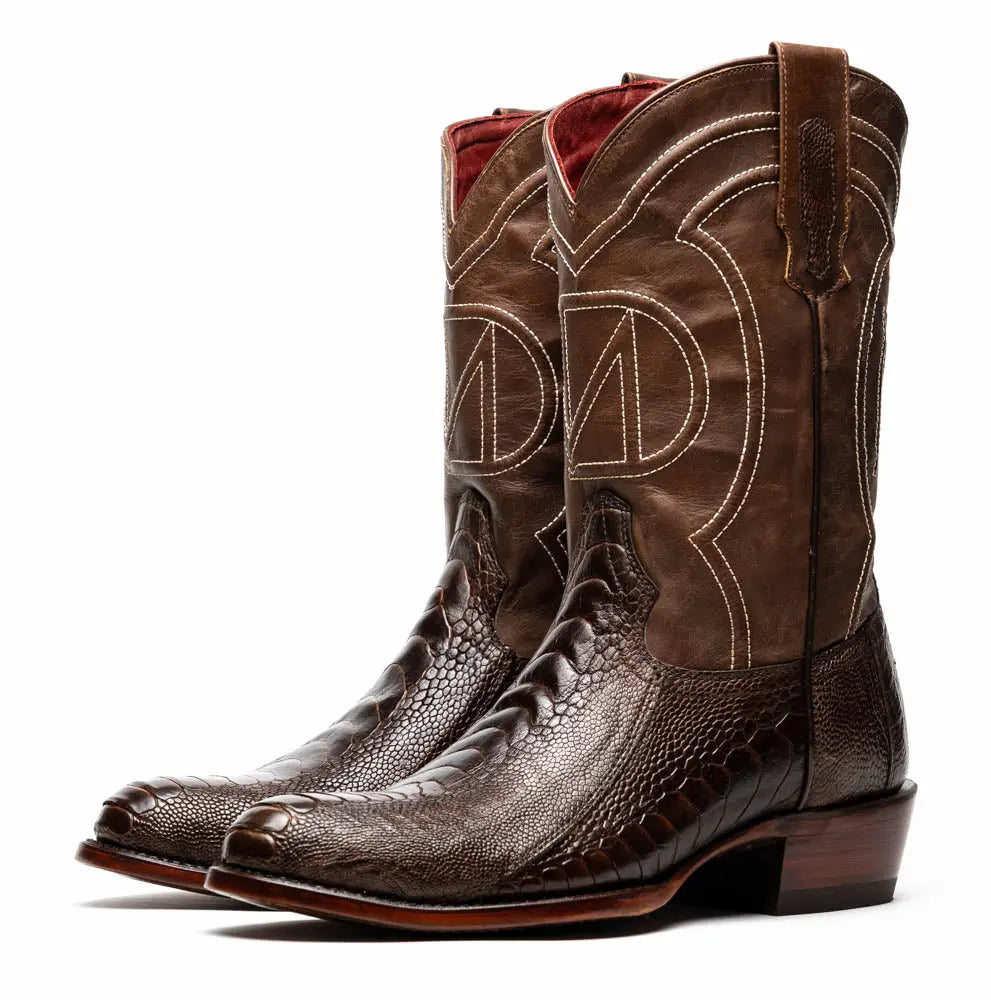 Marco Di Milano Denver Clear Brown Genuine Ostrich Leg Cowboy Boots