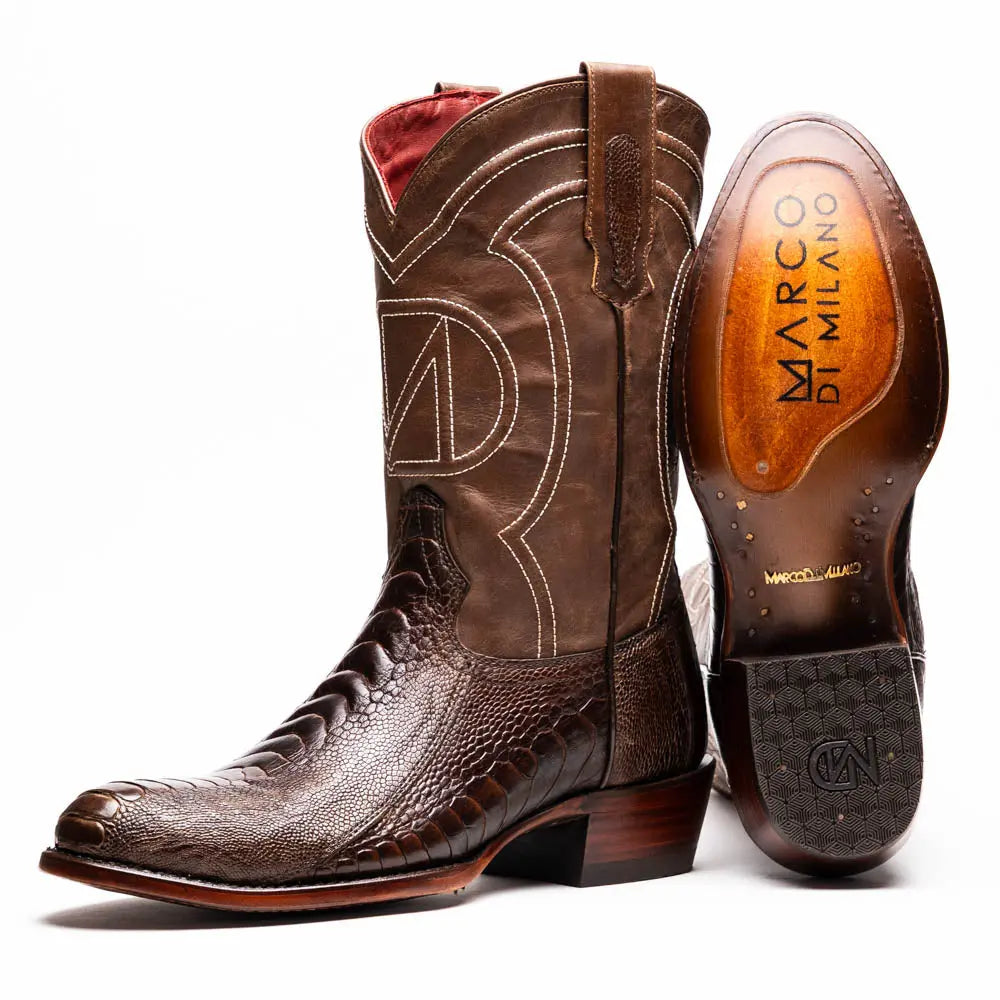 Marco Di Milano Denver Clear Brown Genuine Ostrich Leg Cowboy Boots
