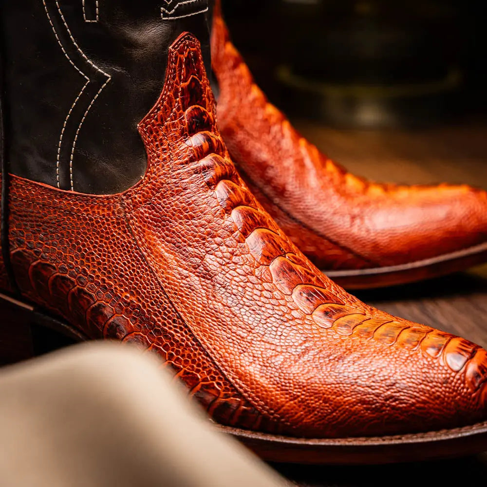 Marco Di Milano Denver Rustic Cognac Genuine Ostrich Leg Cowboy Boots