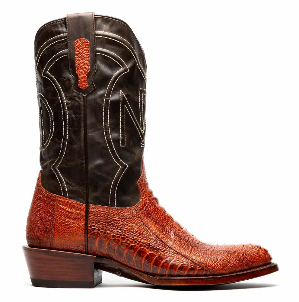 Marco Di Milano Denver Rustic Cognac Genuine Ostrich Leg Cowboy Boots