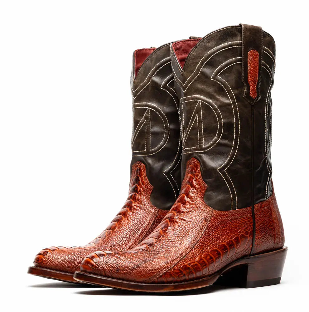 Marco Di Milano Denver Rustic Cognac Genuine Ostrich Leg Cowboy Boots