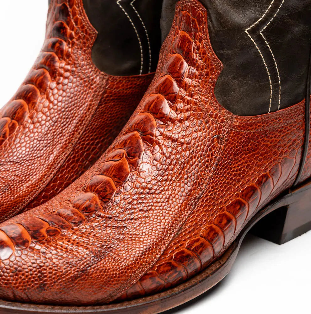 Marco Di Milano Denver Rustic Cognac Genuine Ostrich Leg Cowboy Boots