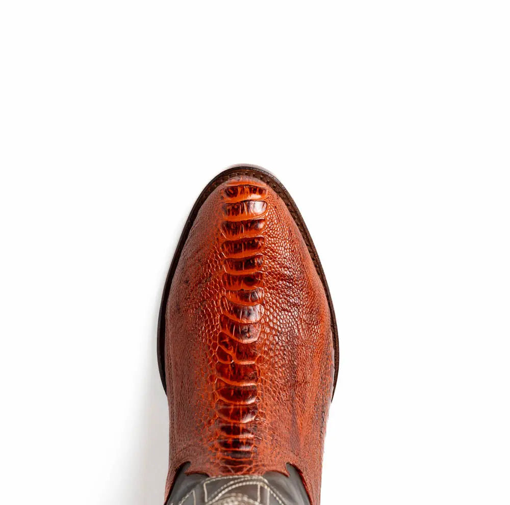 Marco Di Milano Denver Rustic Cognac Genuine Ostrich Leg Cowboy Boots