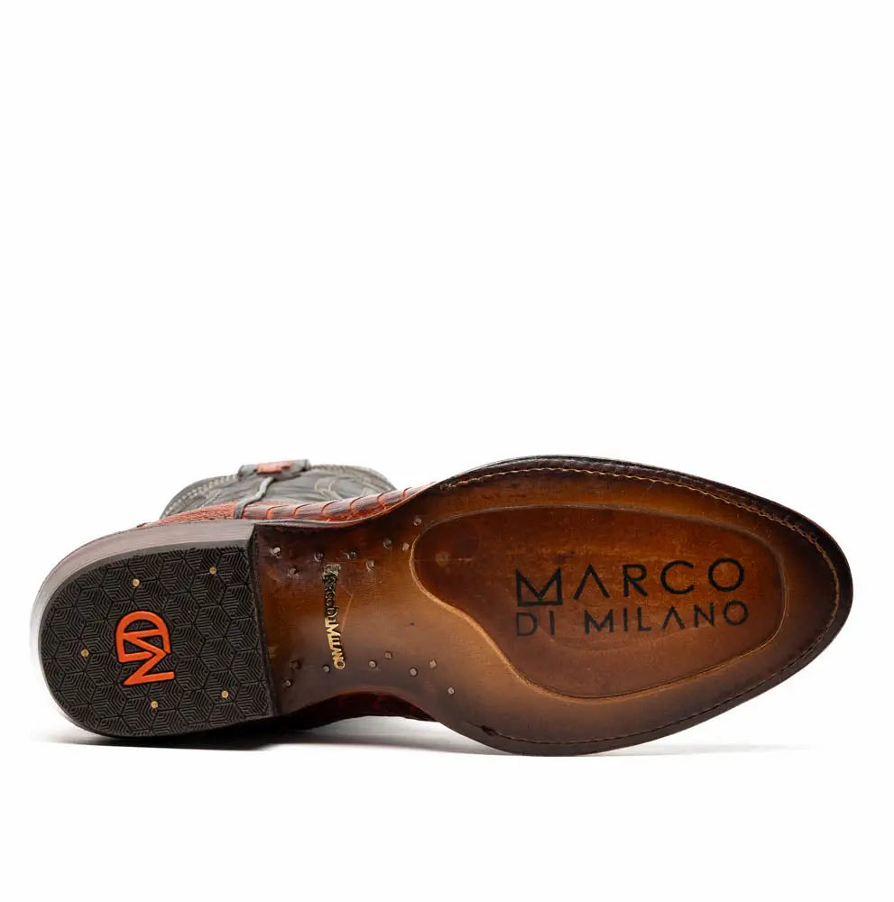 Marco Di Milano Denver Rustic Cognac Genuine Ostrich Leg Cowboy Boots