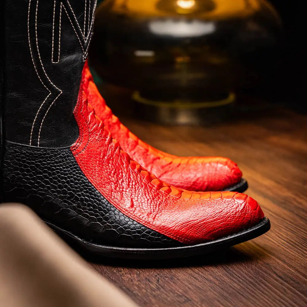 Marco Di Milano Denver Red/Black Genuine Ostrich Leg Cowboy Boots
