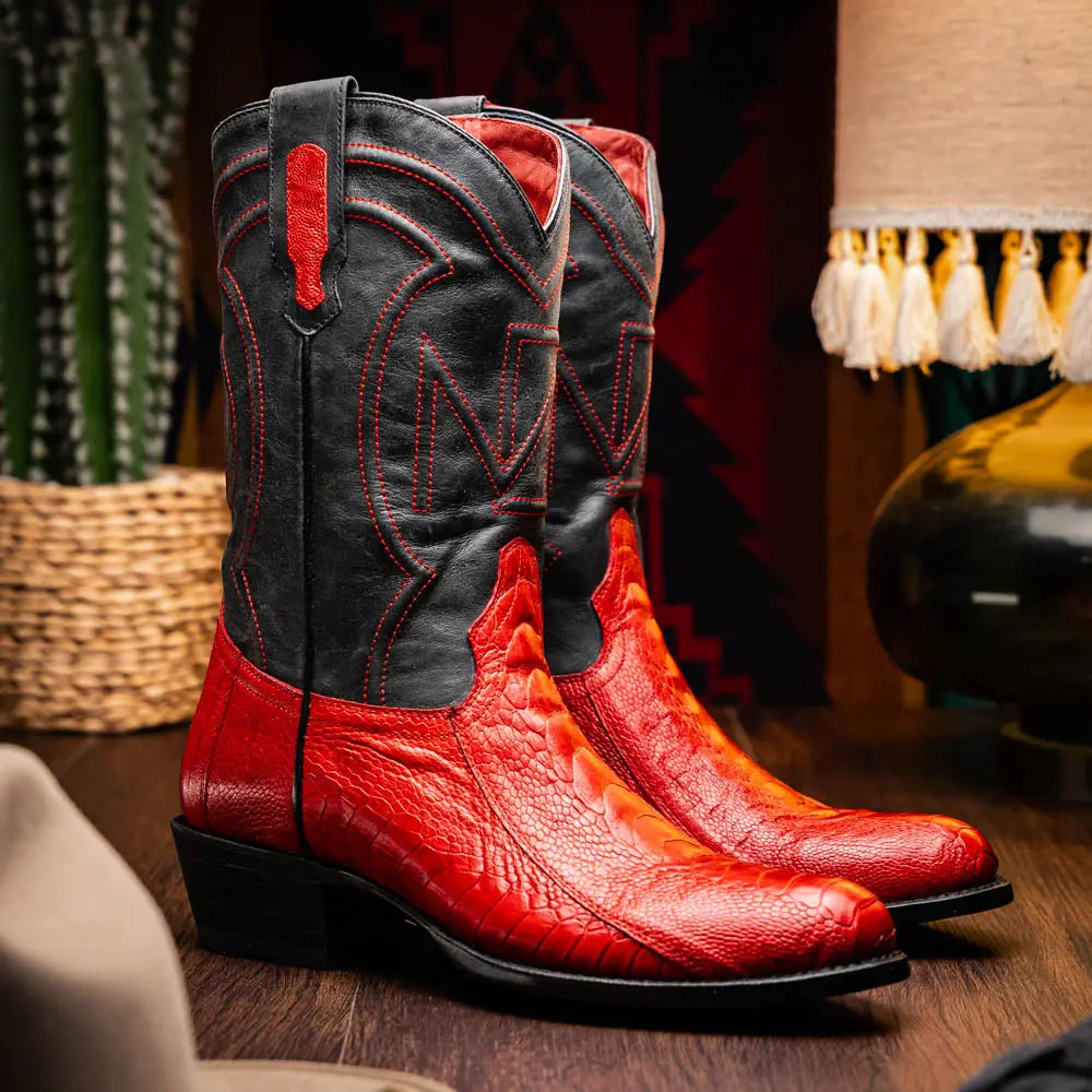 Marco Di Milano Denver Red Genuine Ostrich Leg Cowboy Boots