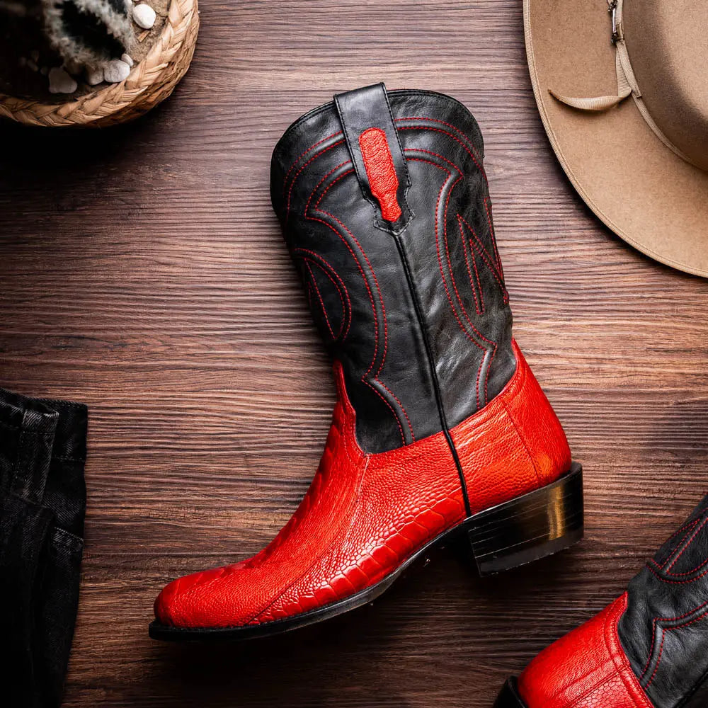 Marco Di Milano Denver Red Genuine Ostrich Leg Cowboy Boots