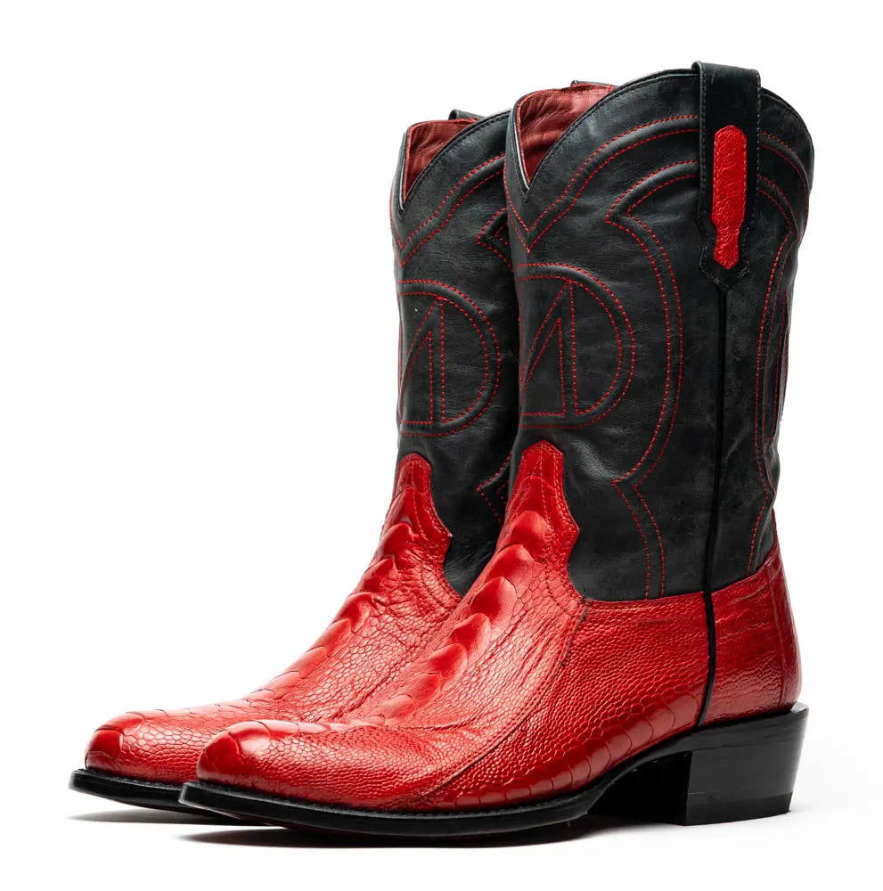 Marco Di Milano Denver Red Genuine Ostrich Leg Cowboy Boots