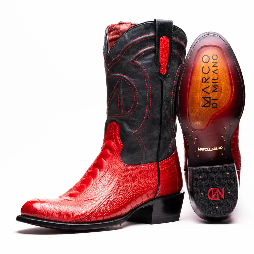 Marco Di Milano Denver Red Genuine Ostrich Leg Cowboy Boots