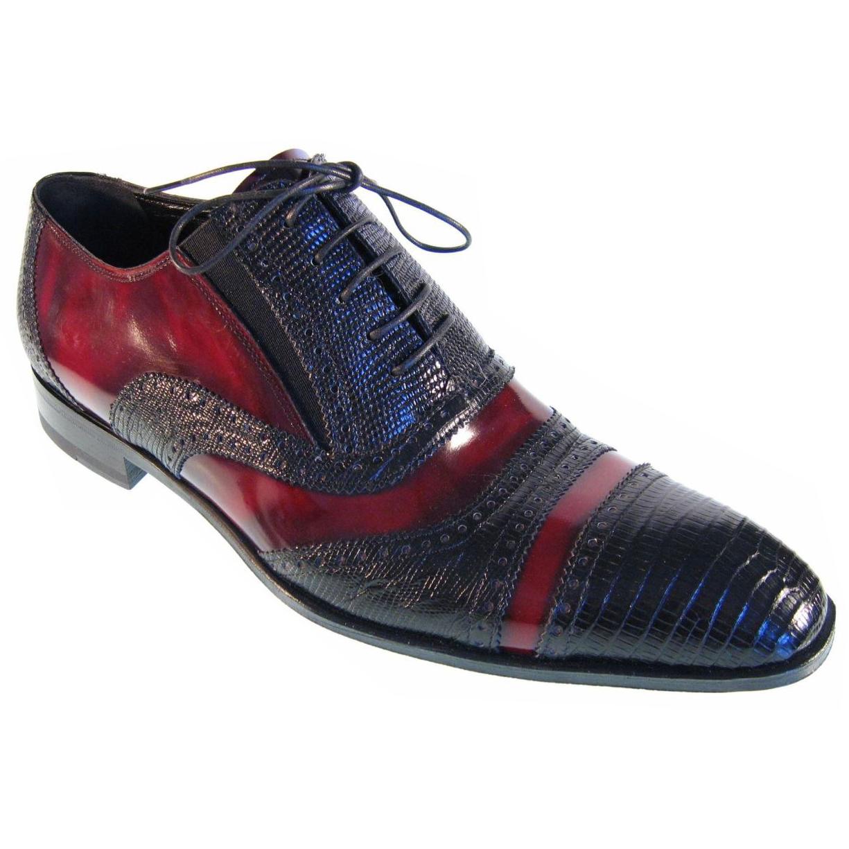 Mauri Domino 4708 Navy/Burgundy Genuine Lizard/Calfskin Dress Shoes