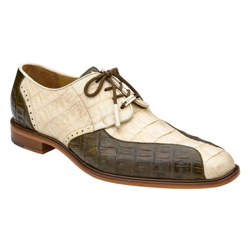Belvedere Domenico R108 Bone/Olive Genuine Two-Tone Caiman Crocodile Oxfords