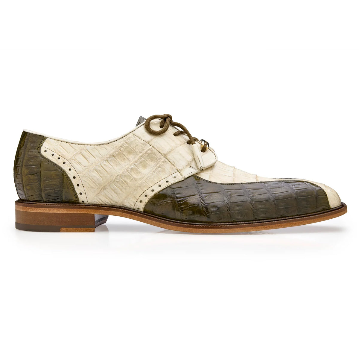 Belvedere Domenico R108 Bone/Olive Genuine Two-Tone Caiman Crocodile Oxfords