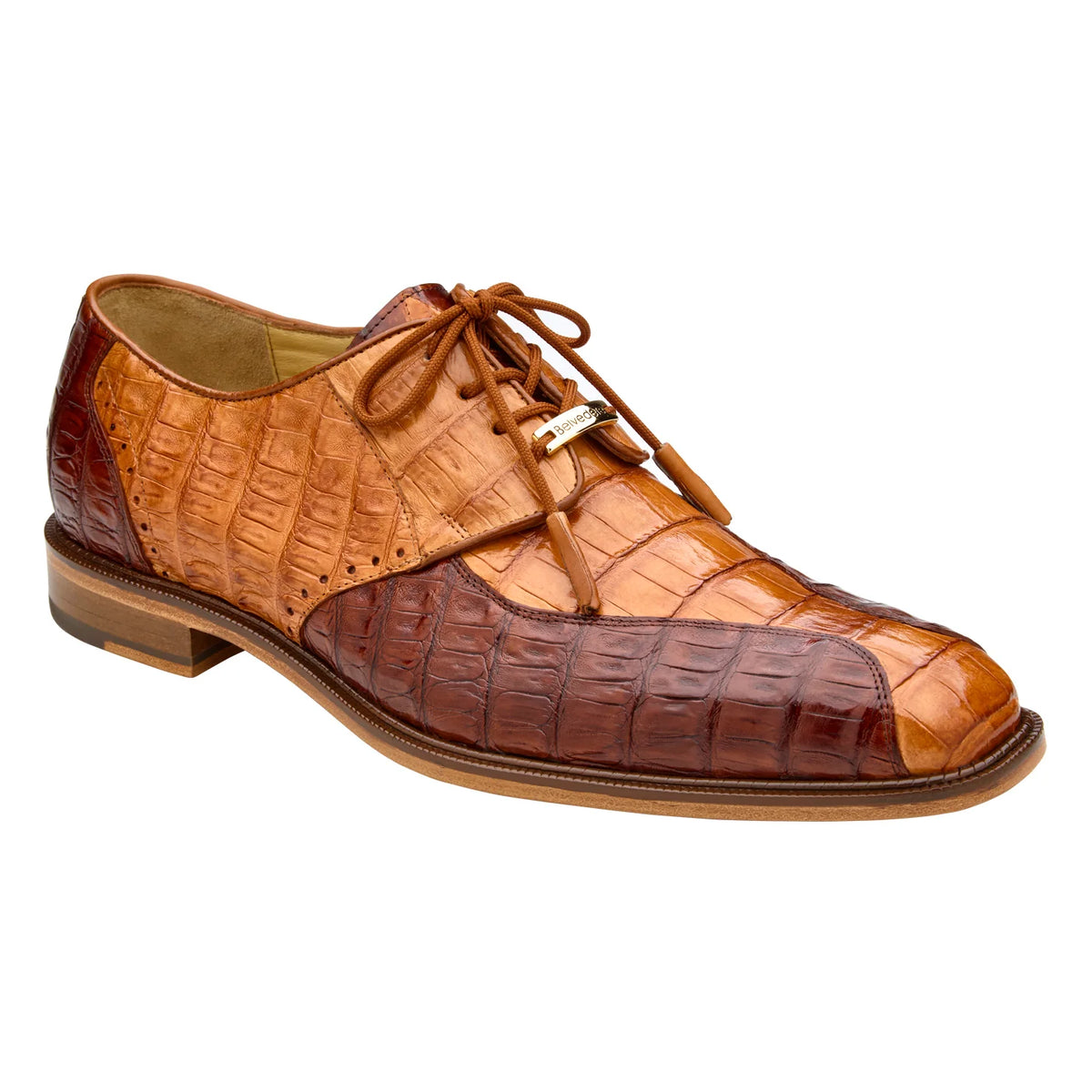 Belvedere Domenico R108 Saddle/Antique Walnut Genuine Two-Tone Caiman Crocodile Oxfords