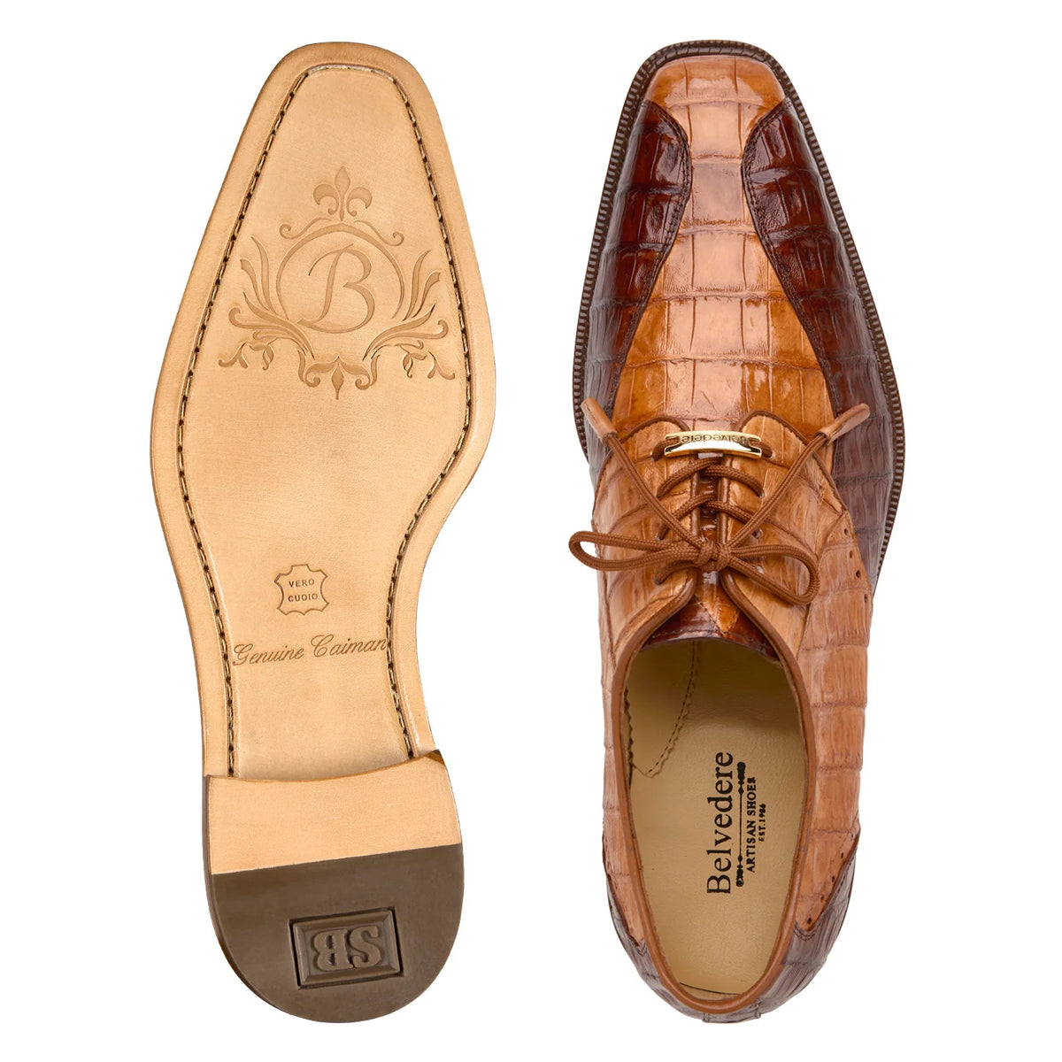 Belvedere Domenico R108 Saddle/Antique Walnut Genuine Two-Tone Caiman Crocodile Oxfords