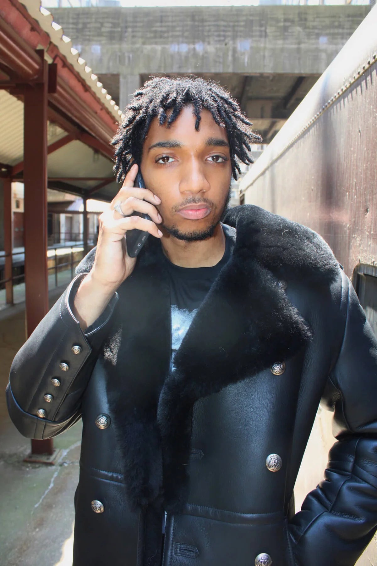 Jakewood 5000 Black Genuine Double Breasted Shearling Sheepskin Trench Coat