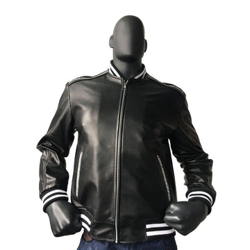 Jakewood 3440 Black Genuine Lambskin Leather Baseball Jacket With Stingray Trimming