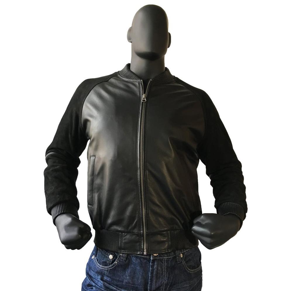 Jakewood 1055 Black Genuine Lambskin/Suede Bomber Baseball Jacket