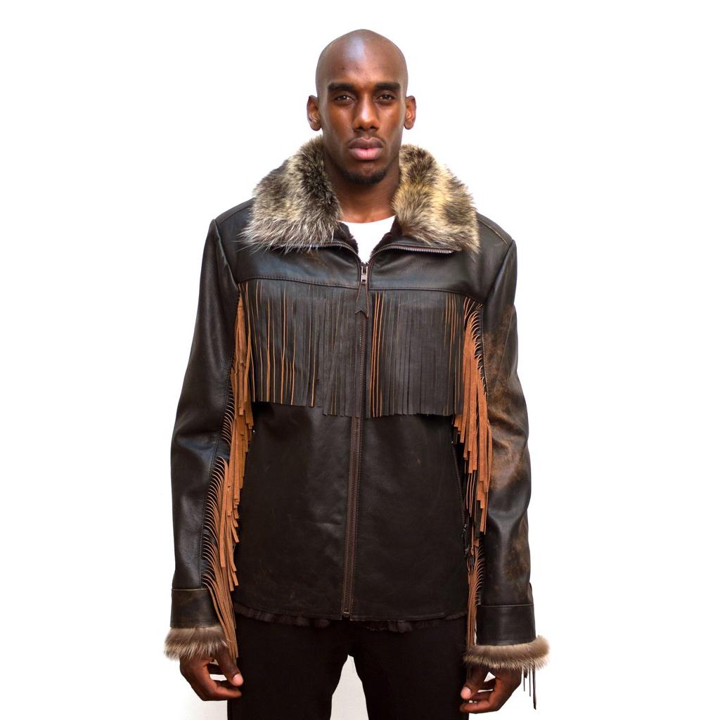 Jakewood 5110 Brown Leather Jacket With Fringes And Rabbit Lining