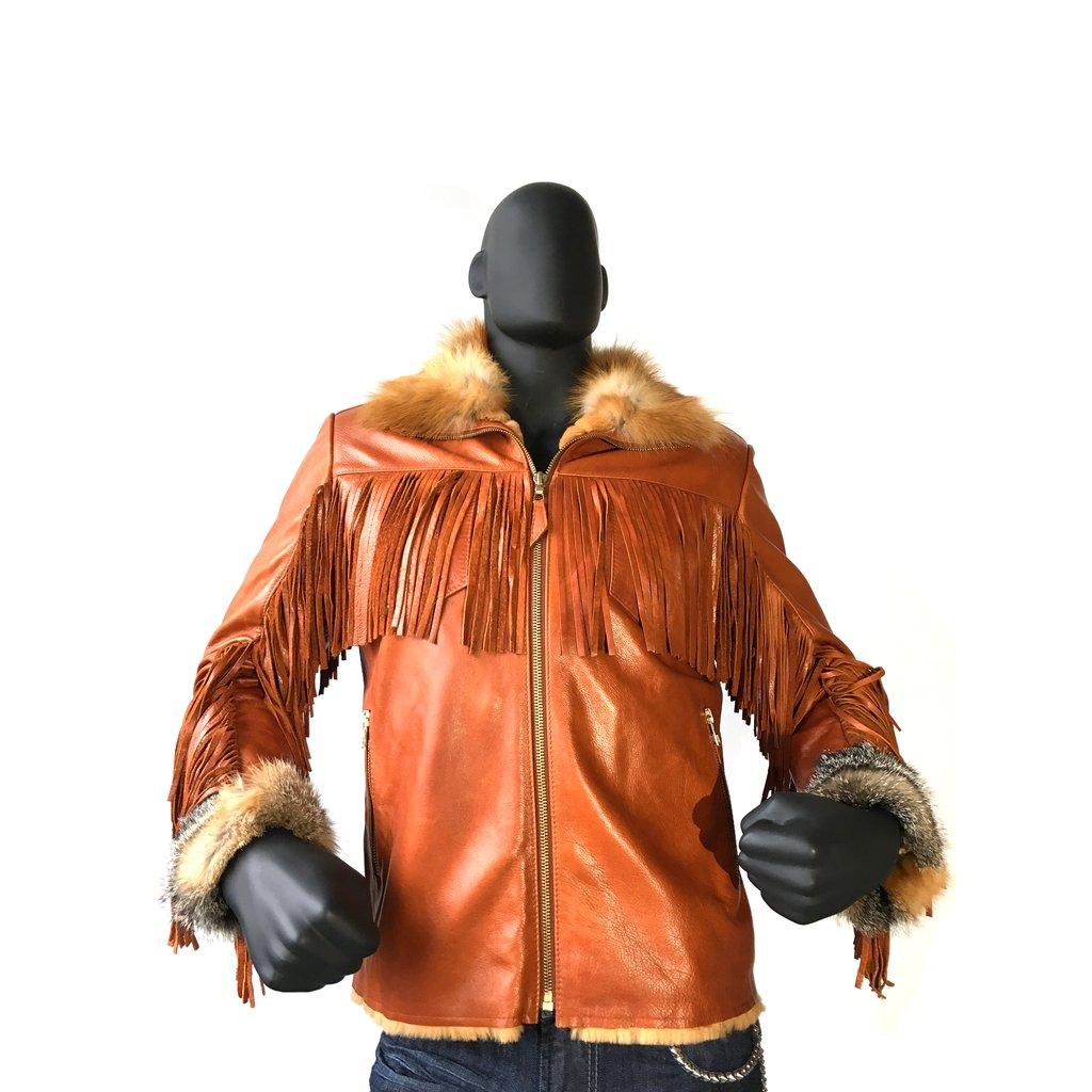 Jakewood 5110 Cognac Leather Jacket With Fringes And Rabbit Lining