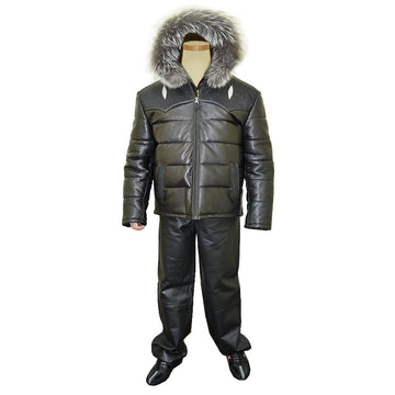 Jakewood 2910 Genuine Stingray/Leather Motorcycle Puffer Jacket With Chinchilla Fur Hood