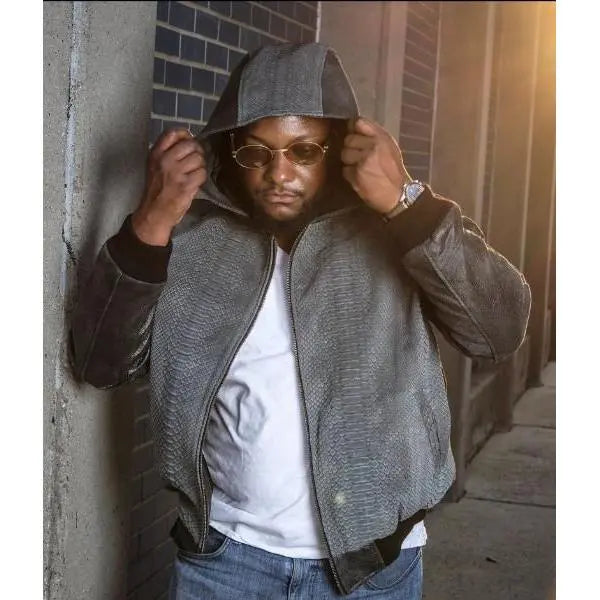 Jakewood Grey/Brown Genuine Python/Lambskin Bomber Jacket - Suit