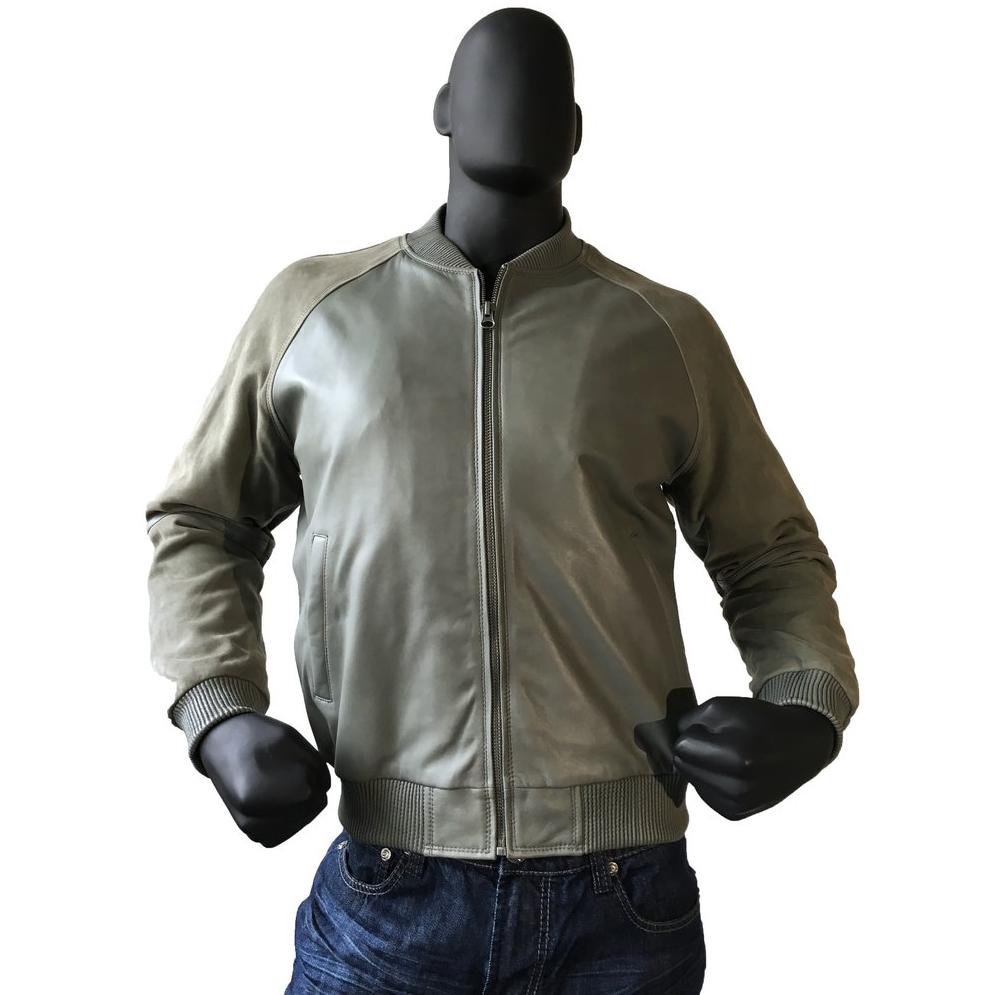 Jakewood 1055 Grey Genuine Lambskin/Suede Bomber Baseball Jacket