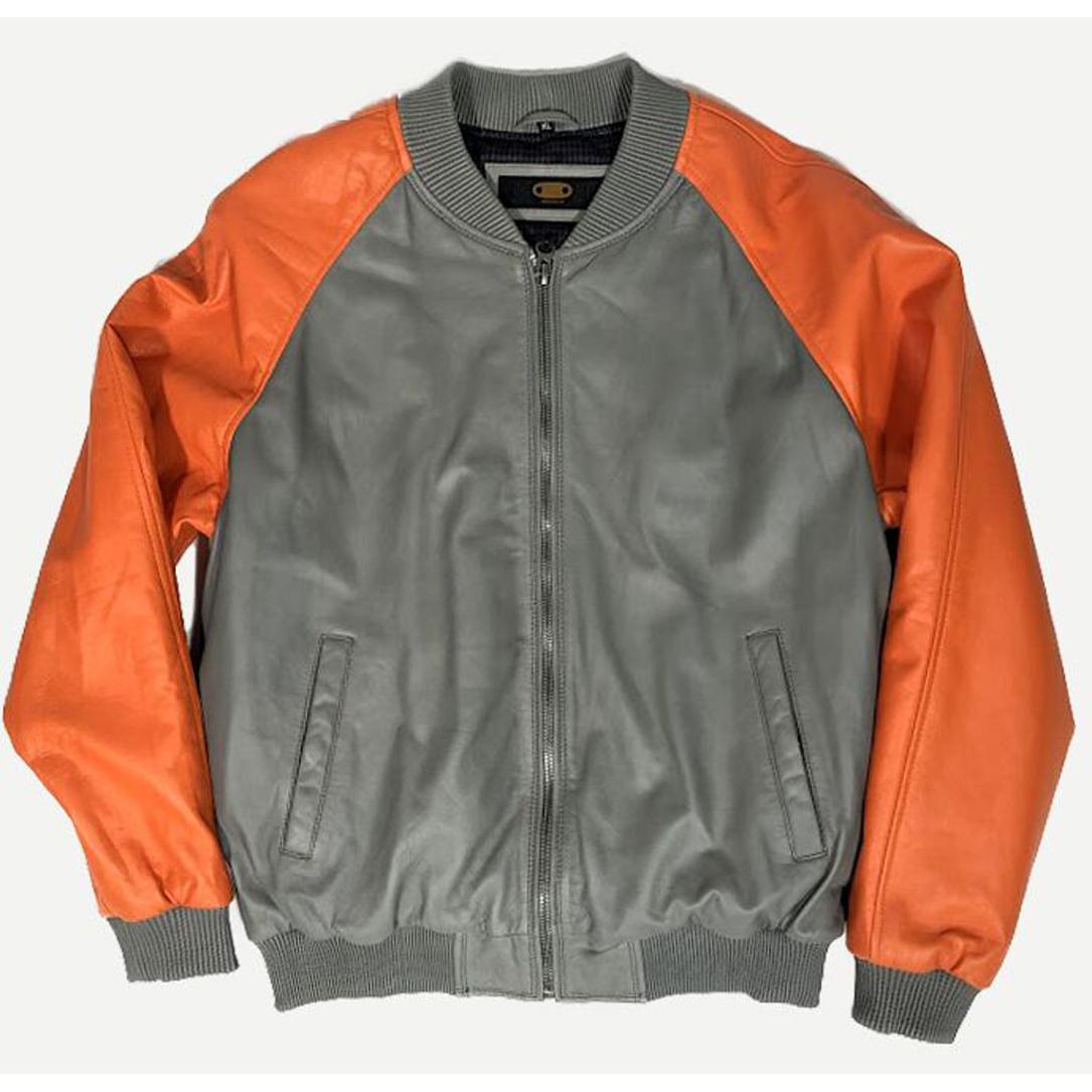 Jakewood 1065 Orange/Grey Genuine Leather Suede Bomber Baseball Jacket