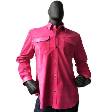 Jakewood 703 Pink Genuine Lamb Skin Suede Leather Shirt With Leather Trimming