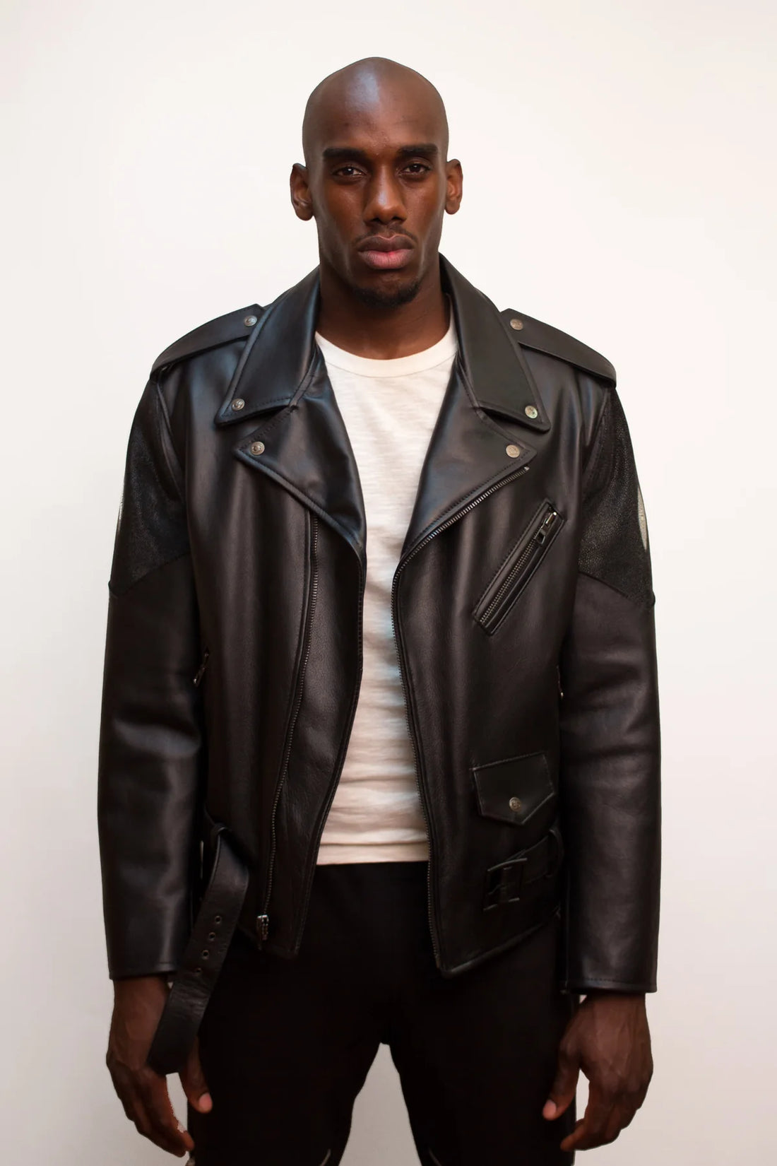 Jakewood 3015 Black Genuine Stingray/Lambskin Leather Motorcycle Jacket