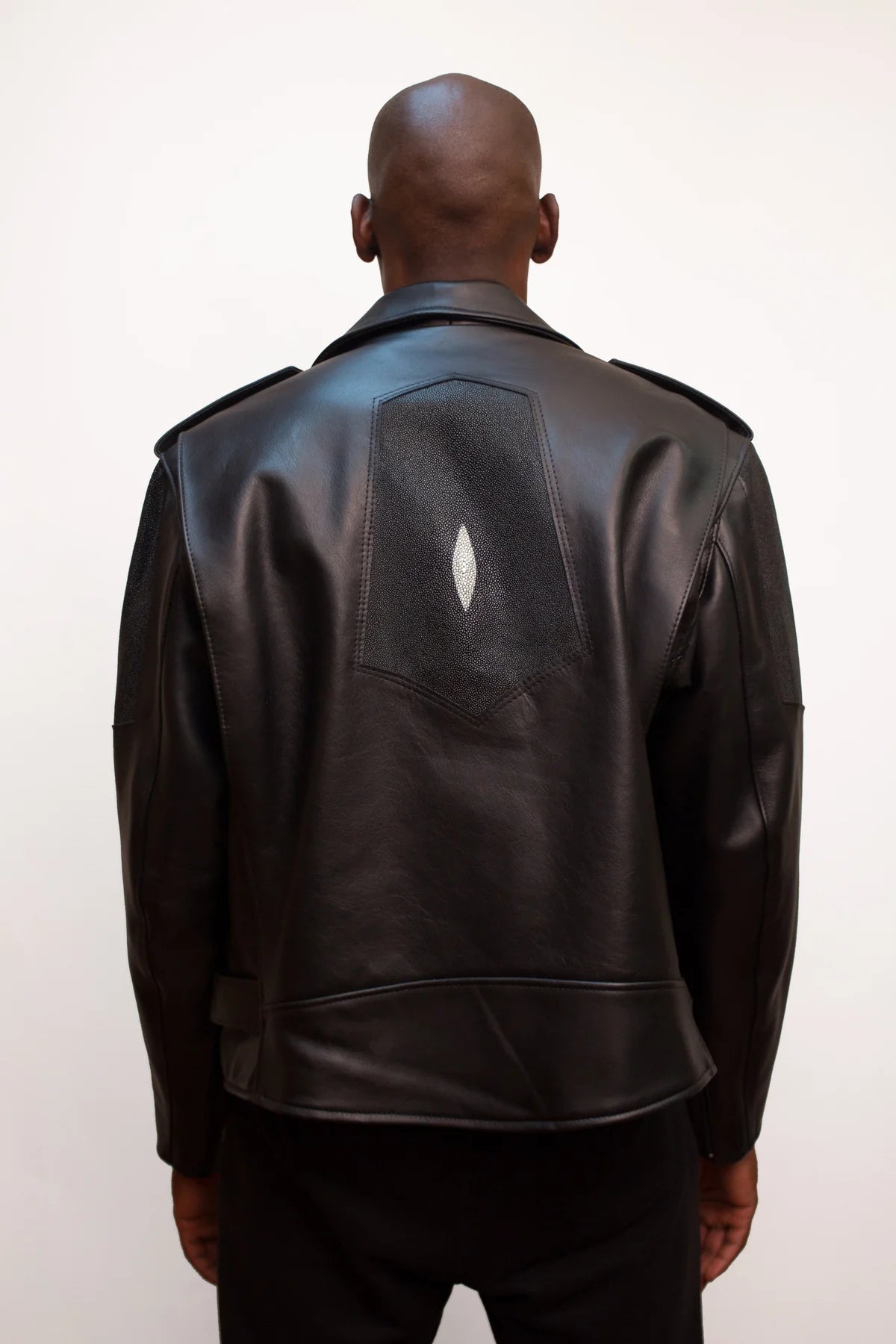 Jakewood 3015 Black Genuine Stingray/Lambskin Leather Motorcycle Jacket