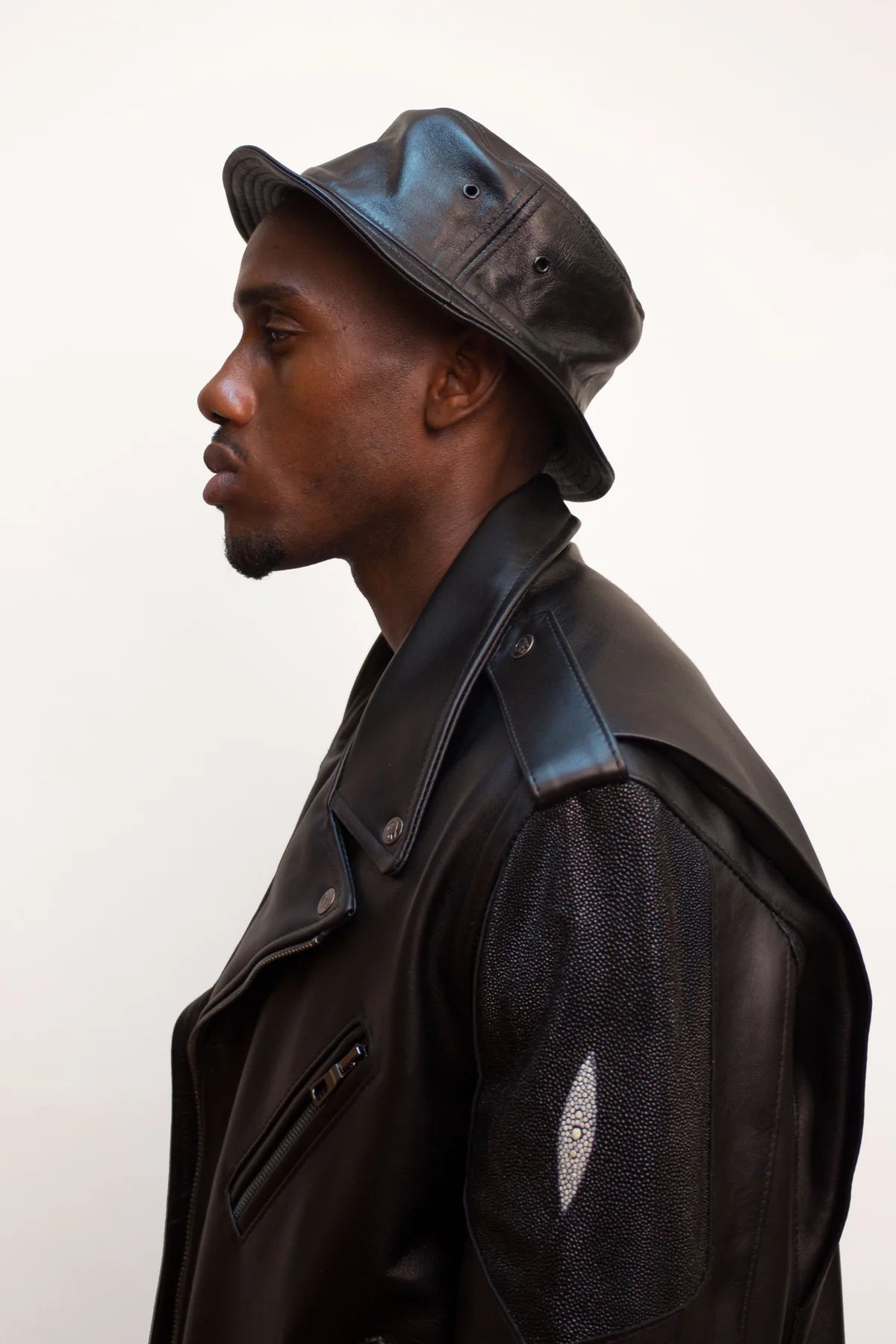 Jakewood 3015 Black Genuine Stingray/Lambskin Leather Motorcycle Jacket