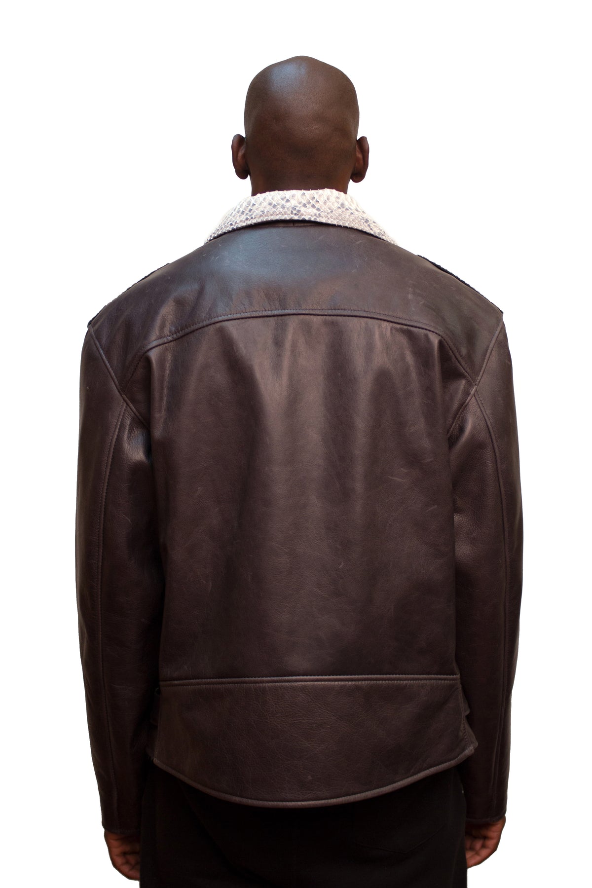Jakewood 3016 Black/Natural Genuine Python/Lambskin Leather Motorcycle Jacket