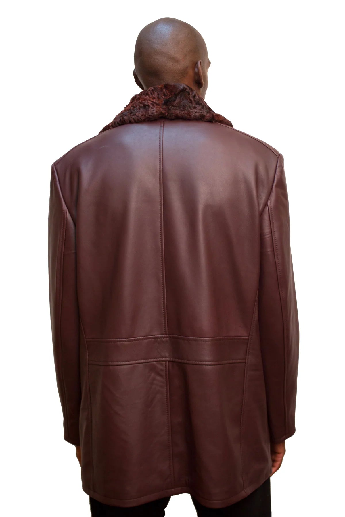 Jakewood 2090 Burgundy Genuine Lambskin/Fur Double-Breasted Peacoat