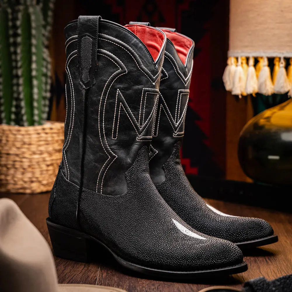 Marco Di Milano Georgia Black Genuine Stingray Cowboy Boots