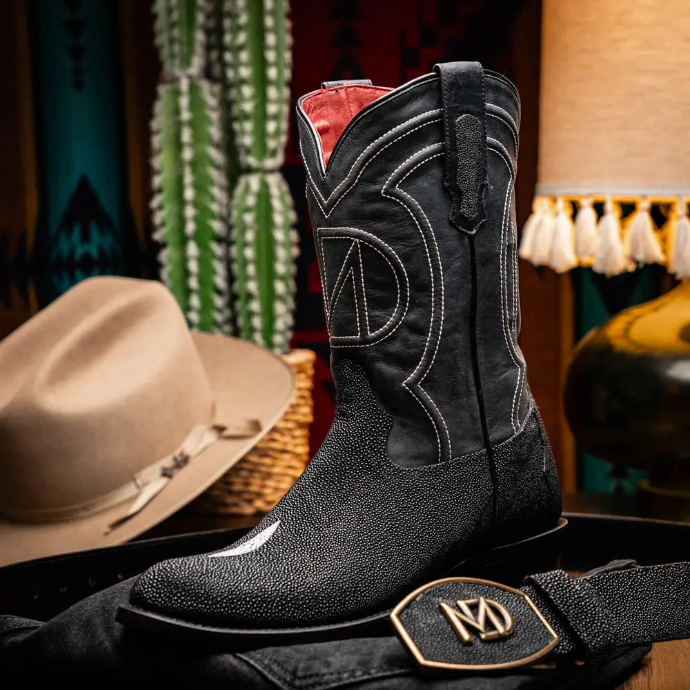 Marco Di Milano Georgia Black Genuine Stingray Cowboy Boots