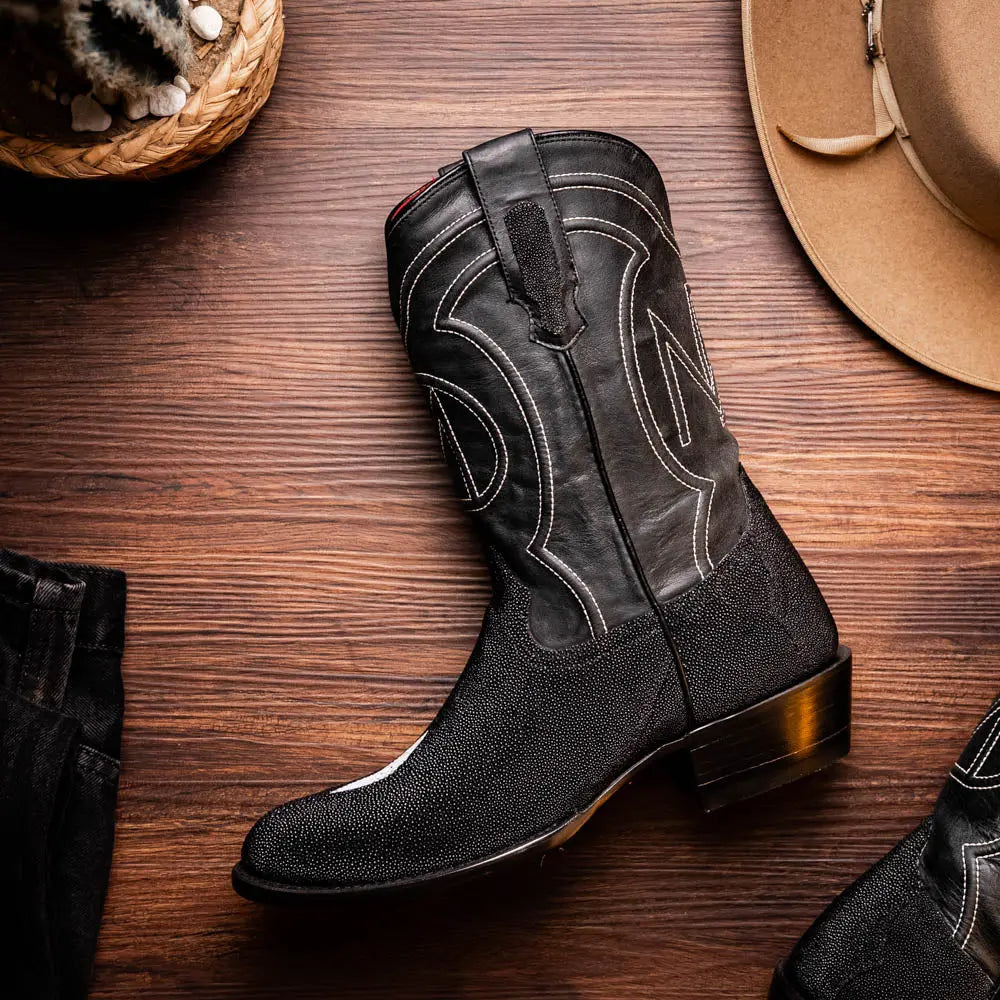 Marco Di Milano Georgia Black Genuine Stingray Cowboy Boots